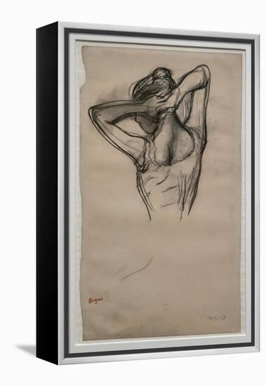 Dancer, half-body, arms crossed behind her head. Around 1880. Pencil on paper.-Edgar Degas-Framed Premier Image Canvas