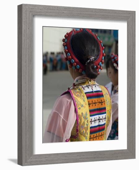 Dancer in Traditional Dress, Gyantse, Tibet, China-Ethel Davies-Framed Photographic Print