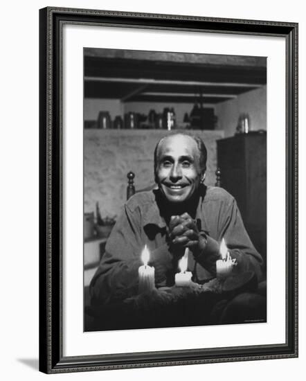 Dancer Jose Limon Seated at Candle Lit Table at His Home-Gjon Mili-Framed Premium Photographic Print