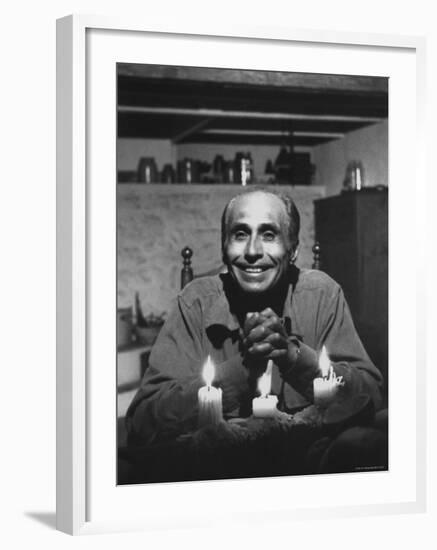 Dancer Jose Limon Seated at Candle Lit Table at His Home-Gjon Mili-Framed Premium Photographic Print