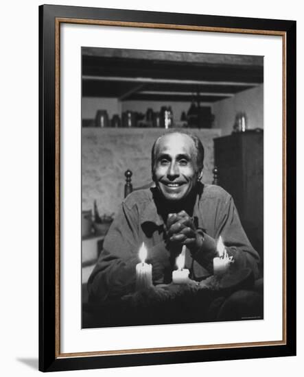 Dancer Jose Limon Seated at Candle Lit Table at His Home-Gjon Mili-Framed Premium Photographic Print