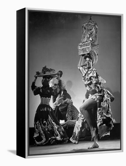 Dancer Katherine Dunham Dancing Barefoot with Cigar in Her Mouth and Birdcage Balanced on Her Head-Gjon Mili-Framed Premier Image Canvas