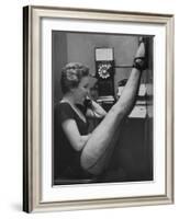 Dancer Mary Ellen Terry Talking with Her Legs Up in Telephone Booth-Gordon Parks-Framed Photographic Print