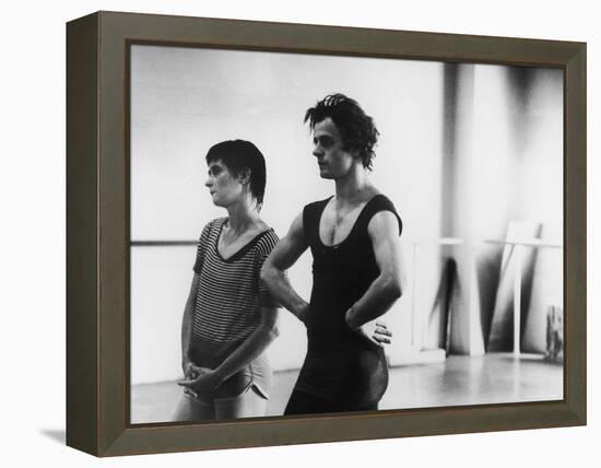 Dancer Mikhail Baryshnikov and Choreographer Twyla Tharp Resting during Rehearsal-Gjon Mili-Framed Premier Image Canvas