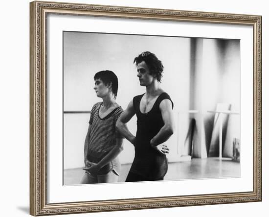 Dancer Mikhail Baryshnikov and Choreographer Twyla Tharp Resting during Rehearsal-Gjon Mili-Framed Premium Photographic Print