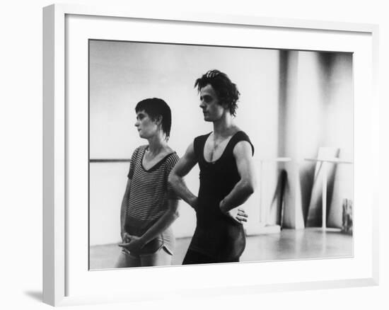 Dancer Mikhail Baryshnikov and Choreographer Twyla Tharp Resting during Rehearsal-Gjon Mili-Framed Premium Photographic Print