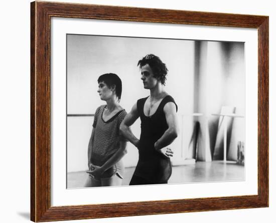 Dancer Mikhail Baryshnikov and Choreographer Twyla Tharp Resting during Rehearsal-Gjon Mili-Framed Premium Photographic Print