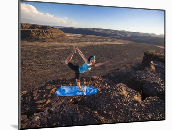 Dancer Pose During an Evening Outdoor Yoga Session at the Frenchman-Coulee in Central Washington.-Ben Herndon-Mounted Photographic Print