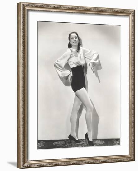 Dancer Posing in High-Waisted Shorts and Silk Blouse-null-Framed Photo