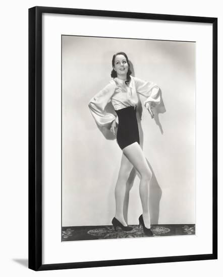 Dancer Posing in High-Waisted Shorts and Silk Blouse-null-Framed Photo