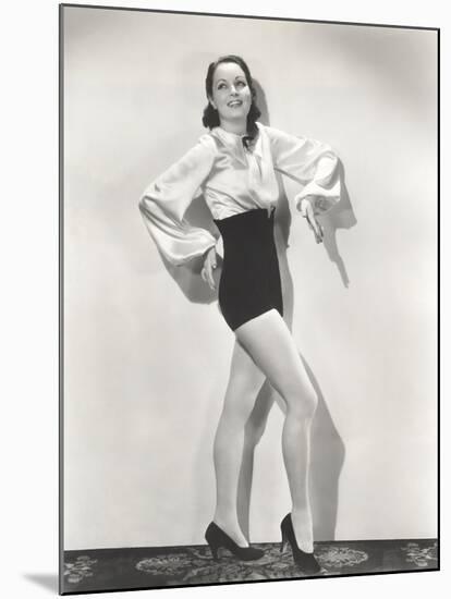 Dancer Posing in High-Waisted Shorts and Silk Blouse-null-Mounted Photo