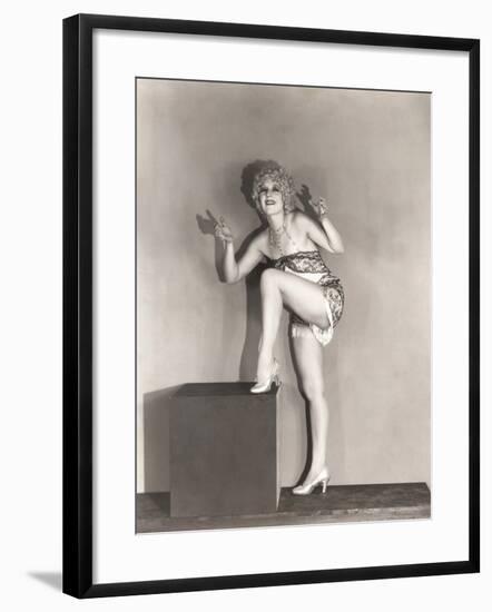 Dancer Posing with Her Leg Up on Large Wooden Block-null-Framed Photo