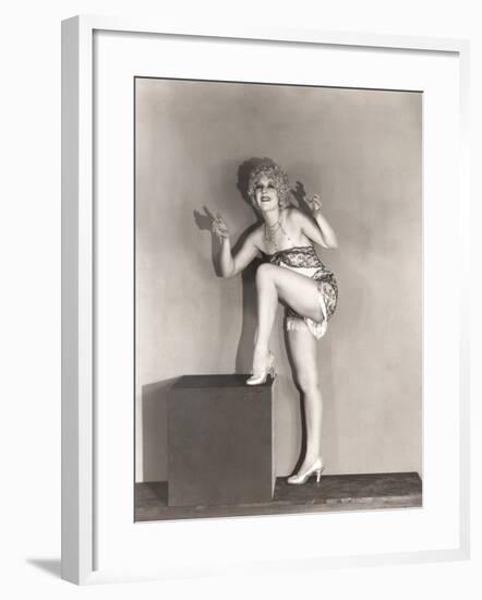 Dancer Posing with Her Leg Up on Large Wooden Block-null-Framed Photo