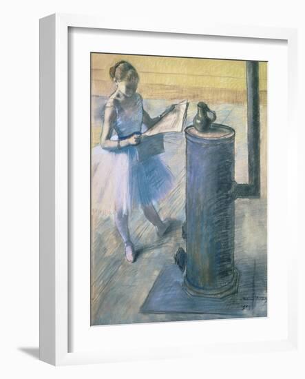Dancer Reading the Newspaper, C. 1880-Edgar Degas-Framed Premium Giclee Print