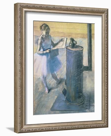 Dancer Reading the Newspaper, C. 1880-Edgar Degas-Framed Giclee Print