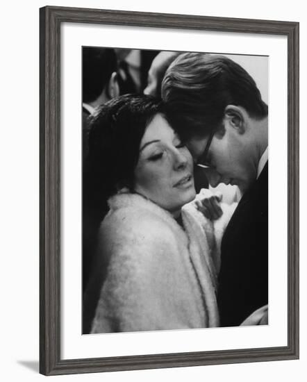 Dancer Renee Jeanmaire Embracing Yves Saint Laurent at Fashion Show-Paul Schutzer-Framed Premium Photographic Print