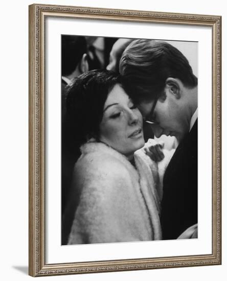 Dancer Renee Jeanmaire Embracing Yves Saint Laurent at Fashion Show-Paul Schutzer-Framed Premium Photographic Print