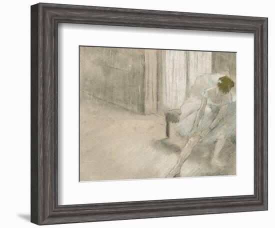 Dancer Seated, Readjusting Her Stocking, Danseuse Tirant Son Maillot (La Precaution), C. 1882-1885-Edgar Degas-Framed Giclee Print