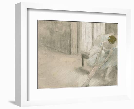 Dancer Seated, Readjusting Her Stocking, Danseuse Tirant Son Maillot (La Precaution), C. 1882-1885-Edgar Degas-Framed Giclee Print