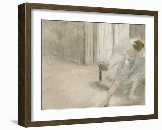 Dancer Seated, Readjusting Her Stocking, Danseuse Tirant Son Maillot (La Precaution), C. 1882-1885-Edgar Degas-Framed Giclee Print