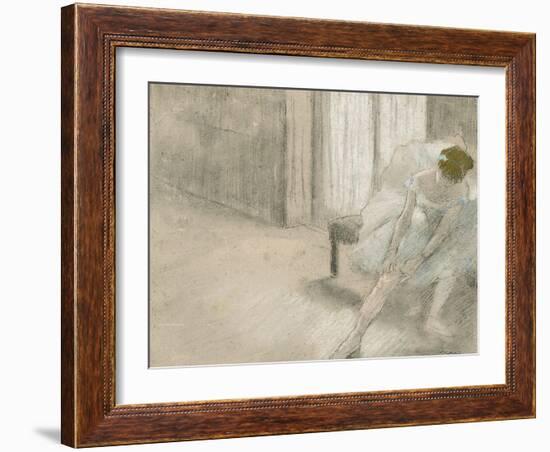 Dancer Seated, Readjusting Her Stocking, Danseuse Tirant Son Maillot (La Precaution), C. 1882-1885-Edgar Degas-Framed Giclee Print