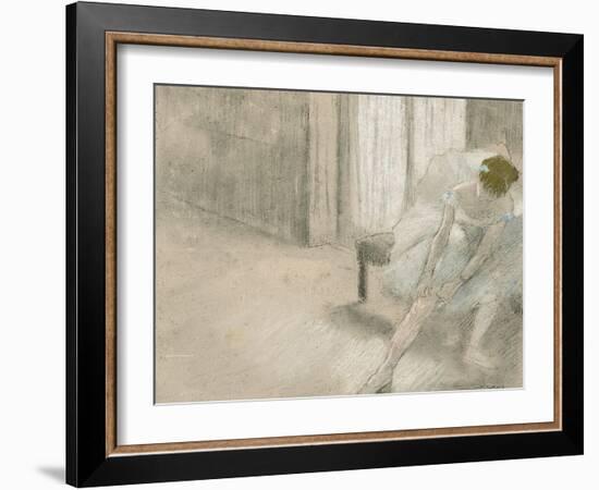 Dancer Seated, Readjusting Her Stocking, Danseuse Tirant Son Maillot (La Precaution), C. 1882-1885-Edgar Degas-Framed Giclee Print