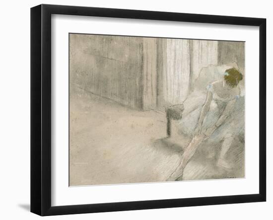 Dancer Seated, Readjusting Her Stocking, Danseuse Tirant Son Maillot (La Precaution), C. 1882-1885-Edgar Degas-Framed Giclee Print