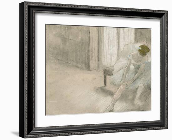 Dancer Seated, Readjusting Her Stocking, Danseuse Tirant Son Maillot (La Precaution), C. 1882-1885-Edgar Degas-Framed Giclee Print