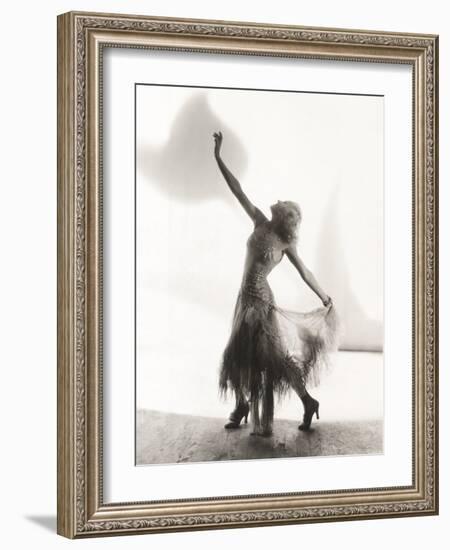 Dancer with Arms Outstretched Against White Background-null-Framed Photo