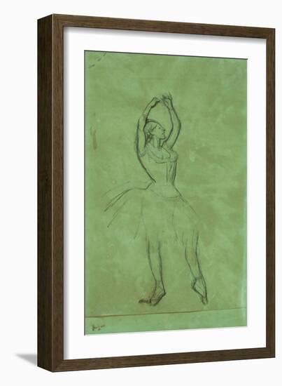 Dancer with Raised Arms, Danseuse Aux Bras Leves. Pencil on Tracing Paper Laid Down on Green Board-Edgar Degas-Framed Giclee Print