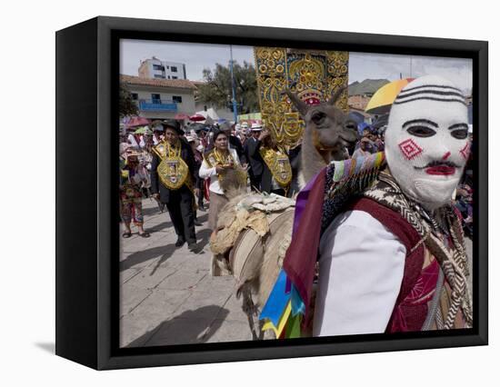 Dancers and audience at the San Jacinto fiesta in Cusco, Peru, South America-Julio Etchart-Framed Premier Image Canvas