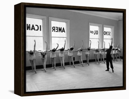 Dancers at George Balanchine's School of American Ballet Lined Up at Barre During Training-Alfred Eisenstaedt-Framed Premier Image Canvas