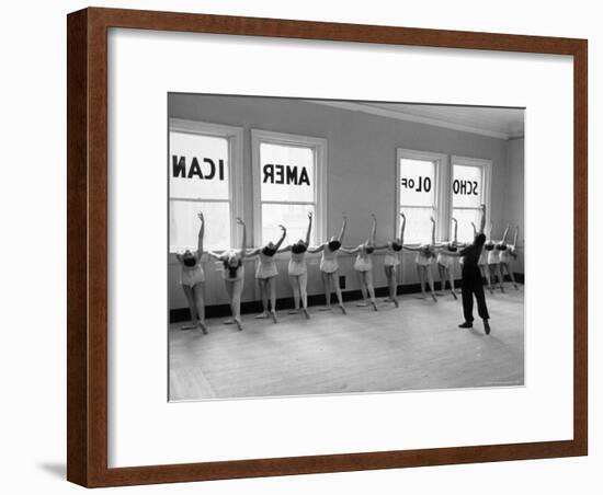 Dancers at George Balanchine's School of American Ballet Lined Up at Barre During Training-Alfred Eisenstaedt-Framed Premium Photographic Print