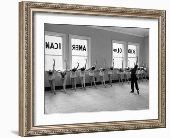 Dancers at George Balanchine's School of American Ballet Lined Up at Barre During Training-Alfred Eisenstaedt-Framed Photographic Print