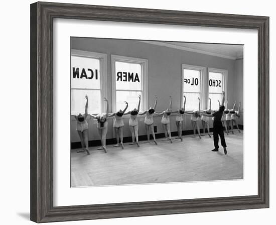 Dancers at George Balanchine's School of American Ballet Lined Up at Barre During Training-Alfred Eisenstaedt-Framed Photographic Print