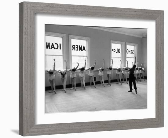 Dancers at George Balanchine's School of American Ballet Lined Up at Barre During Training-Alfred Eisenstaedt-Framed Photographic Print