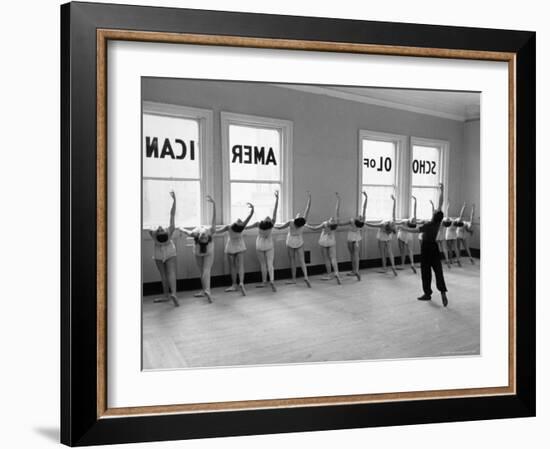 Dancers at George Balanchine's School of American Ballet Lined Up at Barre During Training-Alfred Eisenstaedt-Framed Photographic Print