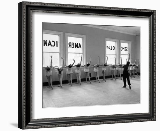 Dancers at George Balanchine's School of American Ballet Lined Up at Barre During Training-Alfred Eisenstaedt-Framed Photographic Print