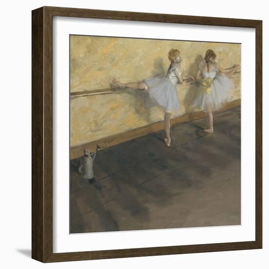 Dancers Practicing at the Barre-Edgar Degas-Framed Art Print