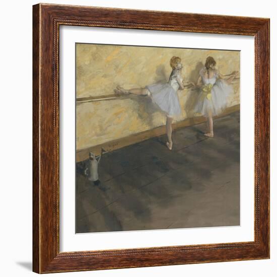 Dancers Practicing at the Barre-Edgar Degas-Framed Art Print