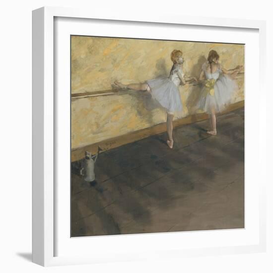 Dancers Practicing at the Barre-Edgar Degas-Framed Art Print