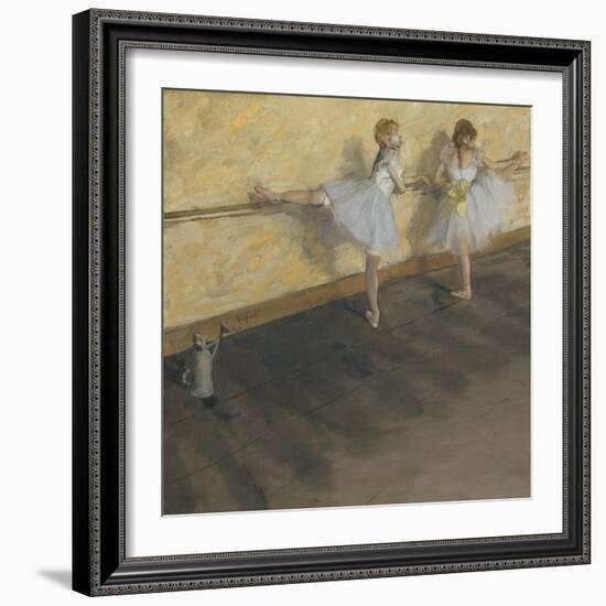 Dancers Practicing at the Barre-Edgar Degas-Framed Art Print
