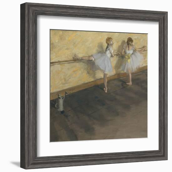 Dancers Practicing at the Barre-Edgar Degas-Framed Art Print