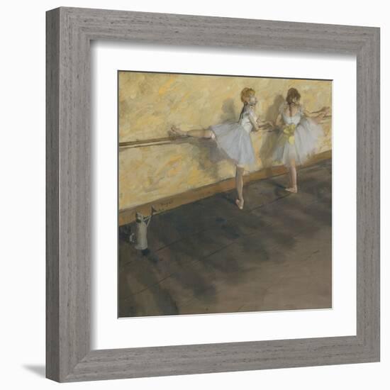 Dancers Practicing at the Barre-Edgar Degas-Framed Art Print