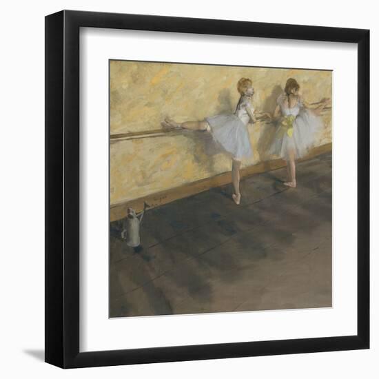 Dancers Practicing at the Barre-Edgar Degas-Framed Art Print