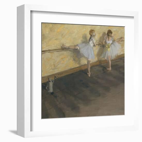 Dancers Practicing at the Barre-Edgar Degas-Framed Art Print