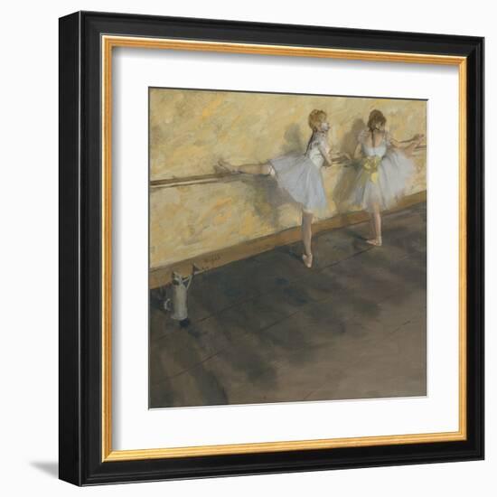 Dancers Practicing at the Barre-Edgar Degas-Framed Art Print