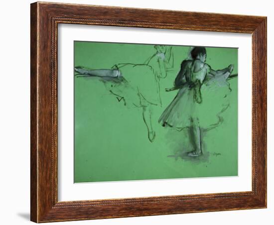 Dancers Practising at the Barre-Edgar Degas-Framed Art Print