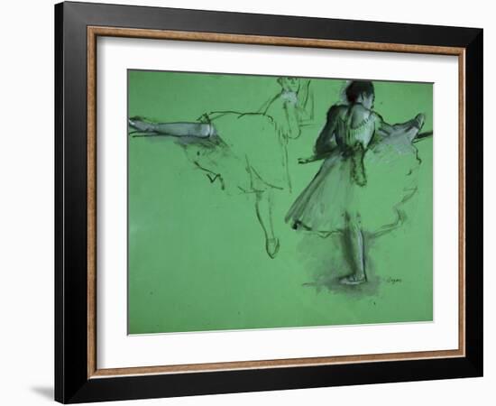 Dancers Practising at the Barre-Edgar Degas-Framed Art Print