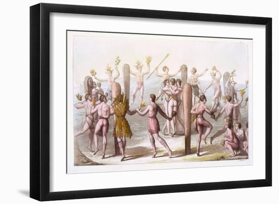 Dances of the Native Inhabitants of Virginia, C.1820 (Colour Litho)-Italian School-Framed Giclee Print